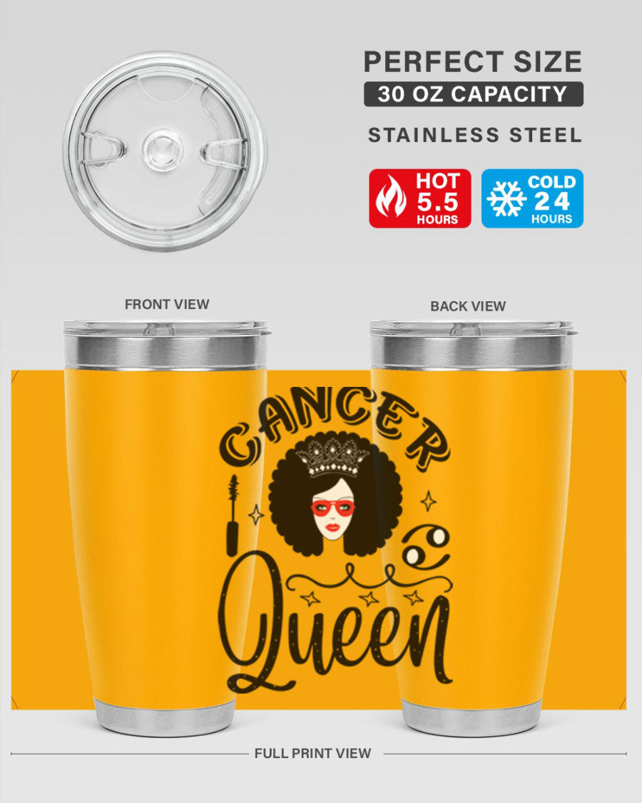 Cancer Queen 162# Tumbler featuring a stylish zodiac design, made of stainless steel with a drink-thru lid.