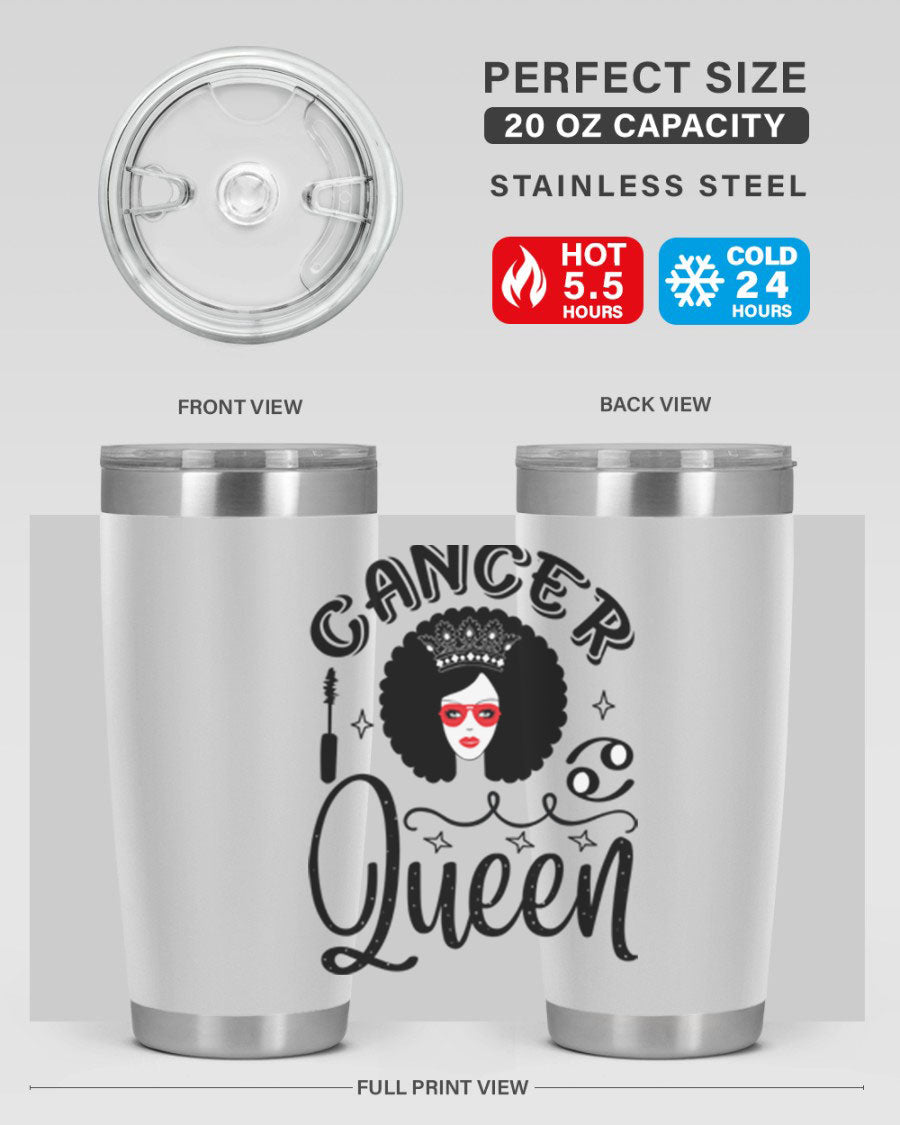 Cancer Queen 162# Tumbler featuring a stylish zodiac design, made of stainless steel with a drink-thru lid.
