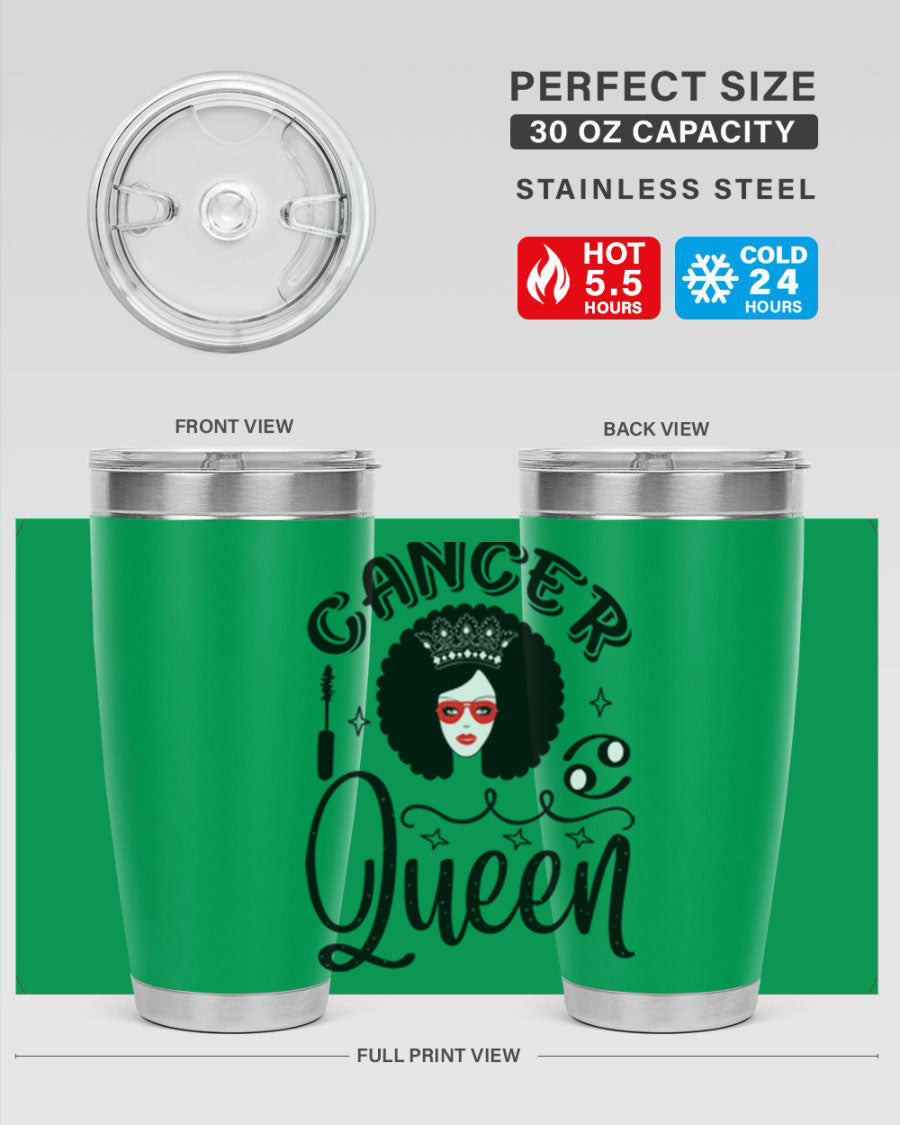 Cancer Queen 162# Tumbler featuring a stylish zodiac design, made of stainless steel with a drink-thru lid.
