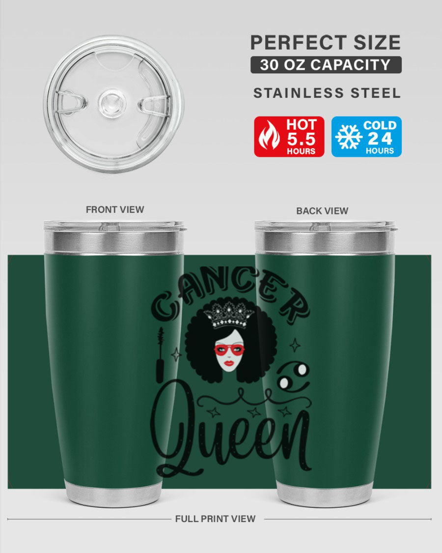 Cancer Queen 162# Tumbler featuring a stylish zodiac design, made of stainless steel with a drink-thru lid.