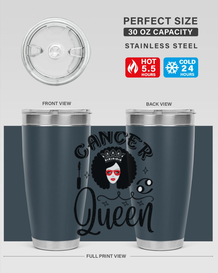 Cancer Queen 162# Tumbler featuring a stylish zodiac design, made of stainless steel with a drink-thru lid.