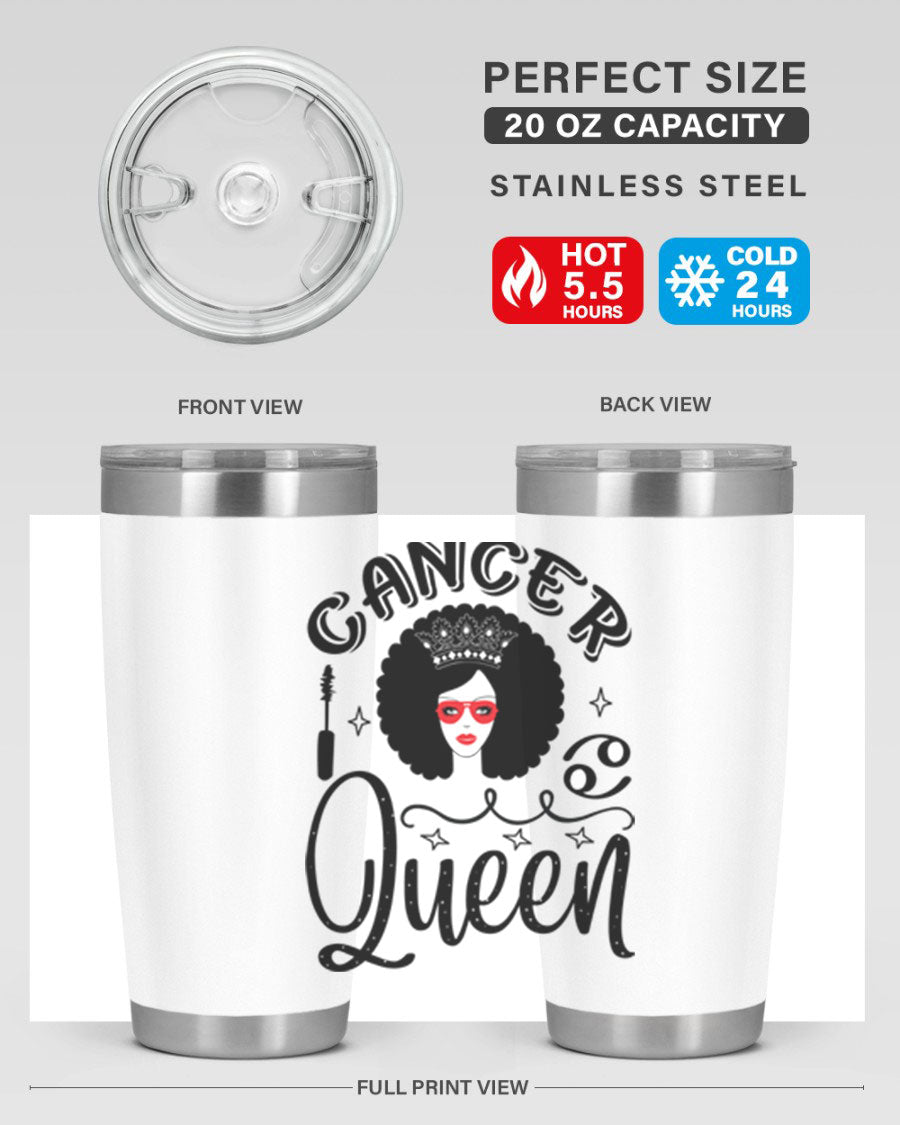 Cancer Queen 162# Tumbler featuring a stylish zodiac design, made of stainless steel with a drink-thru lid.