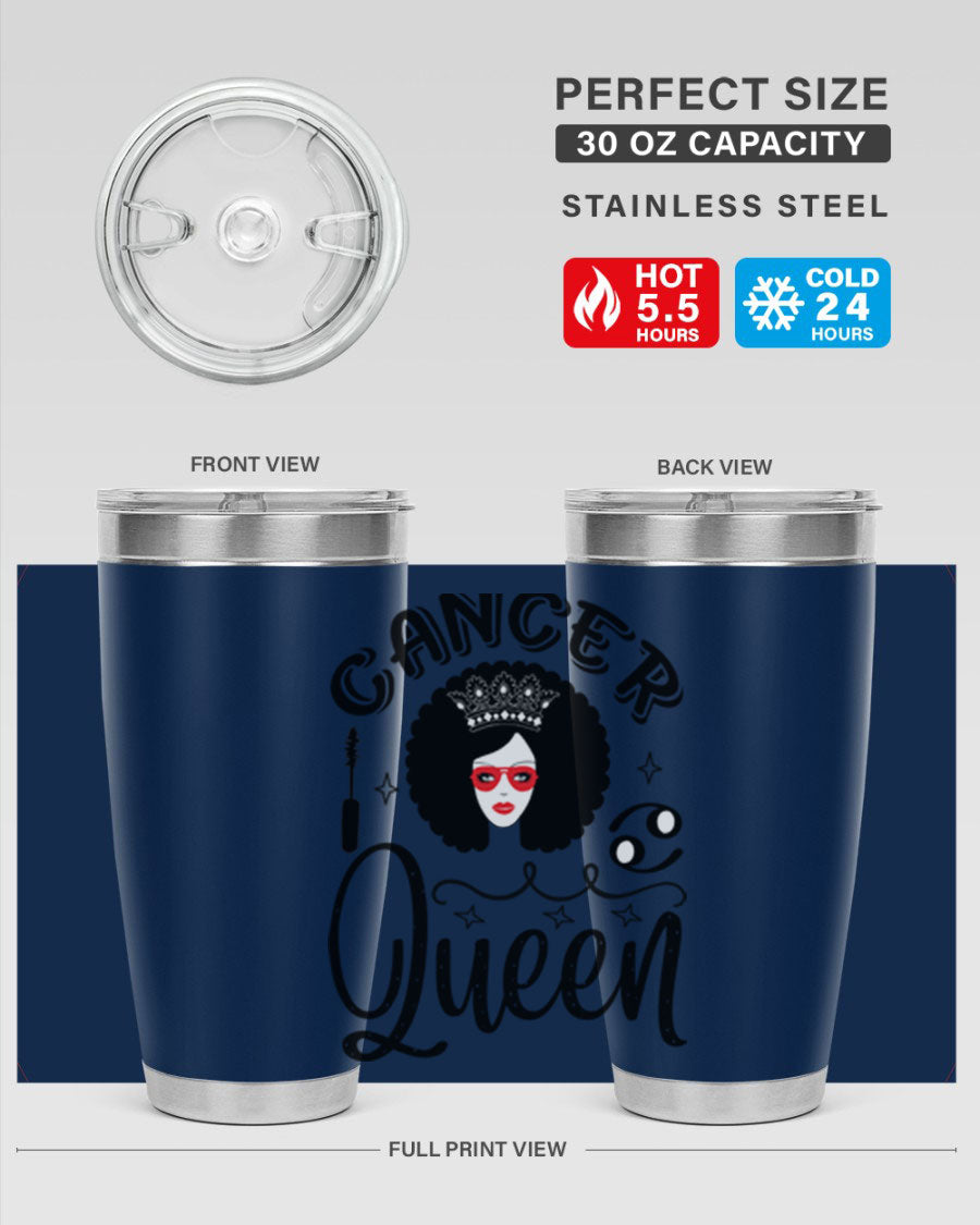 Cancer Queen 162# Tumbler featuring a stylish zodiac design, made of stainless steel with a drink-thru lid.