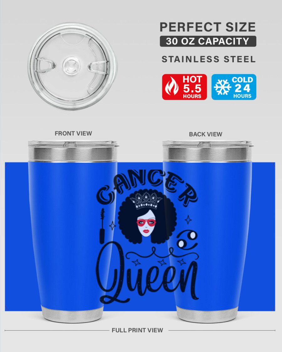 Cancer Queen 162# Tumbler featuring a stylish zodiac design, made of stainless steel with a drink-thru lid.