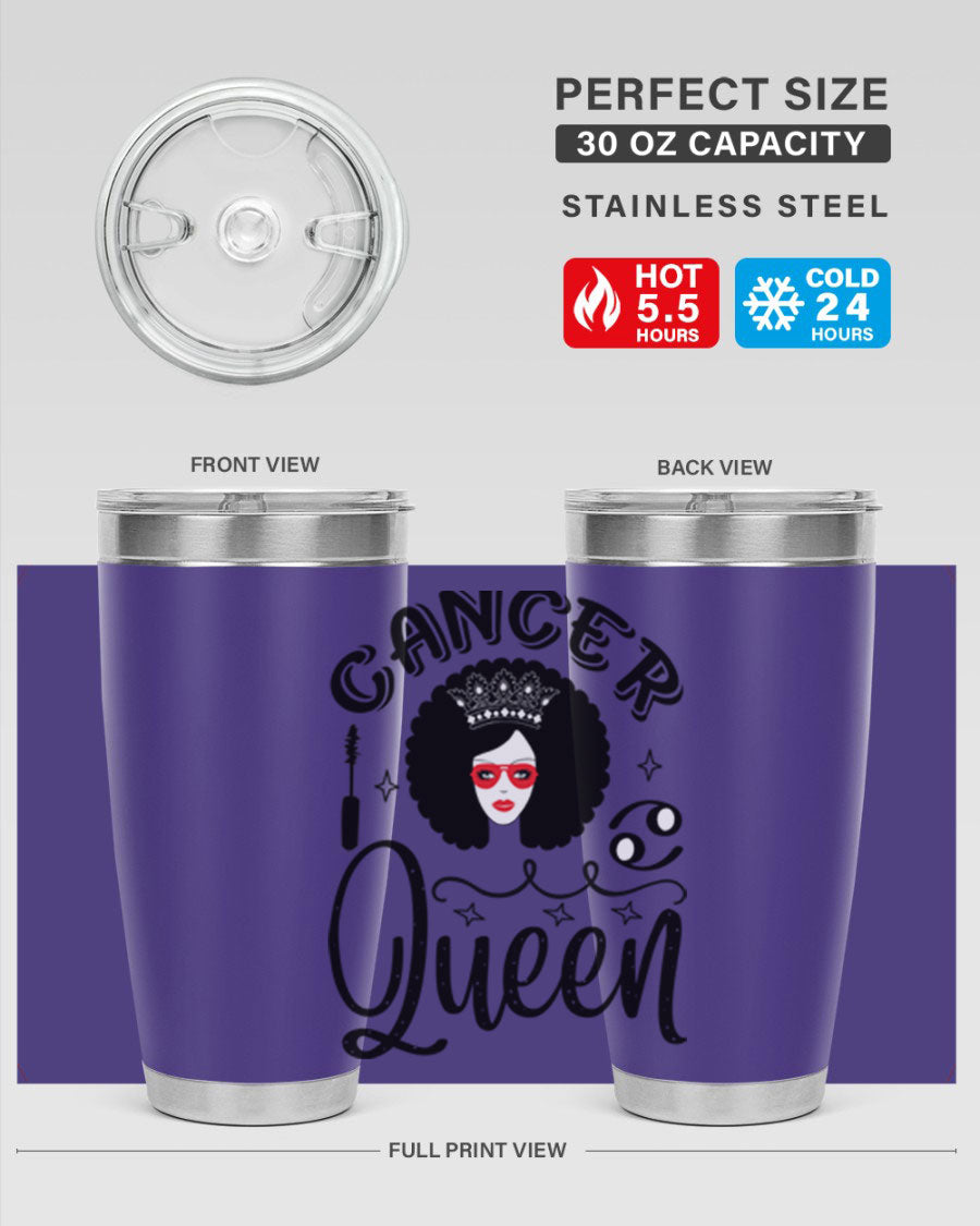 Cancer Queen 162# Tumbler featuring a stylish zodiac design, made of stainless steel with a drink-thru lid.