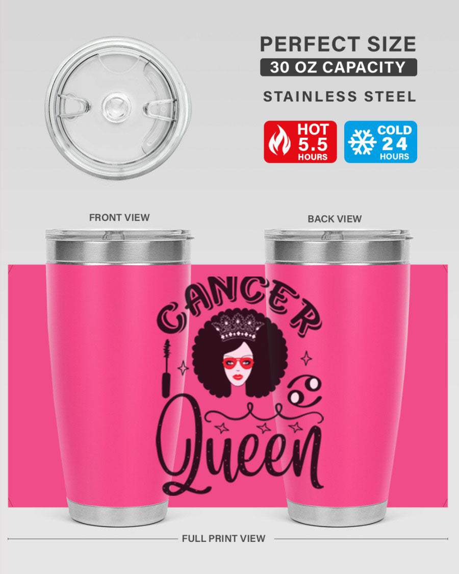 Cancer Queen 162# Tumbler featuring a stylish zodiac design, made of stainless steel with a drink-thru lid.