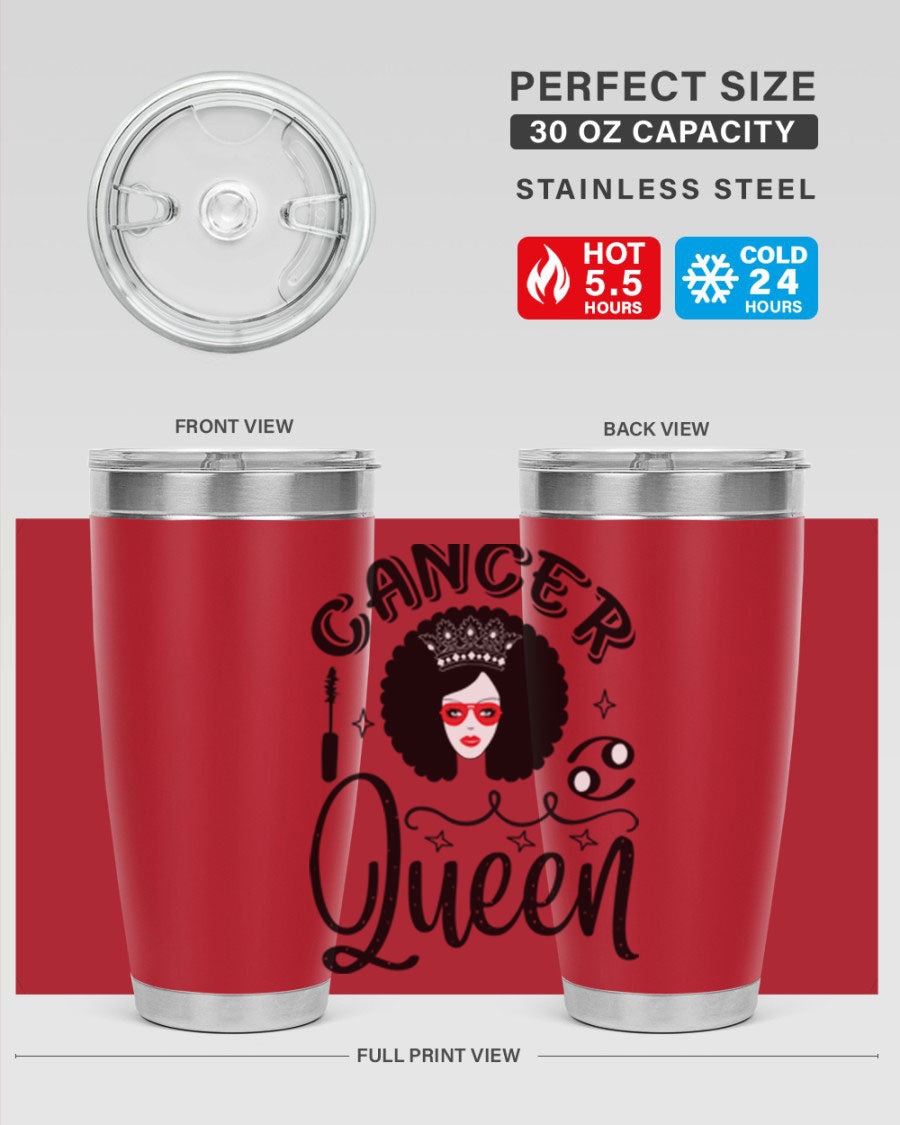Cancer Queen 162# Tumbler featuring a stylish zodiac design, made of stainless steel with a drink-thru lid.