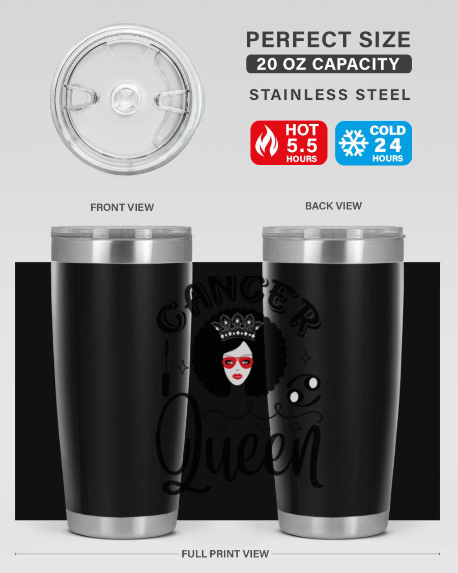 Cancer Queen 162# Tumbler featuring a stylish zodiac design, made of stainless steel with a drink-thru lid.