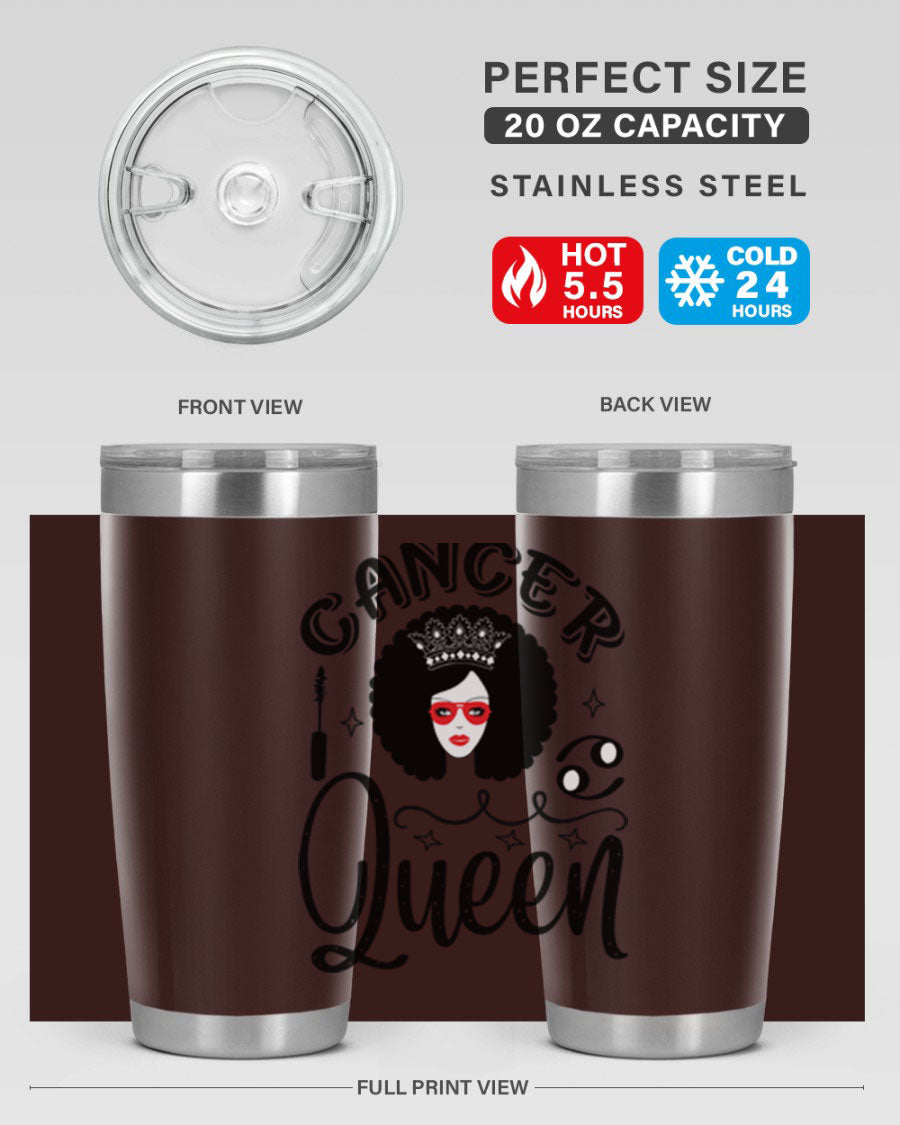Cancer Queen 162# Tumbler featuring a stylish zodiac design, made of stainless steel with a drink-thru lid.