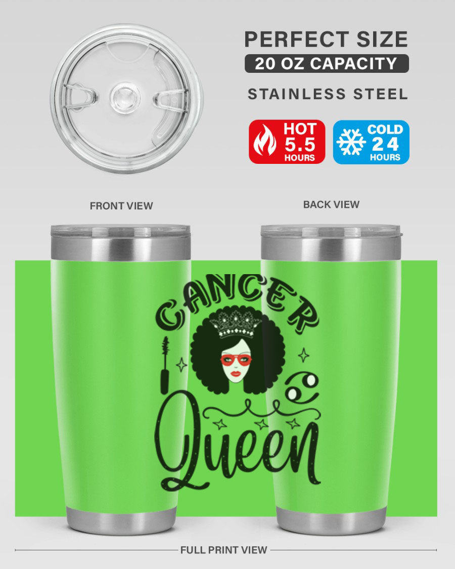Cancer Queen 162# Tumbler featuring a stylish zodiac design, made of stainless steel with a drink-thru lid.