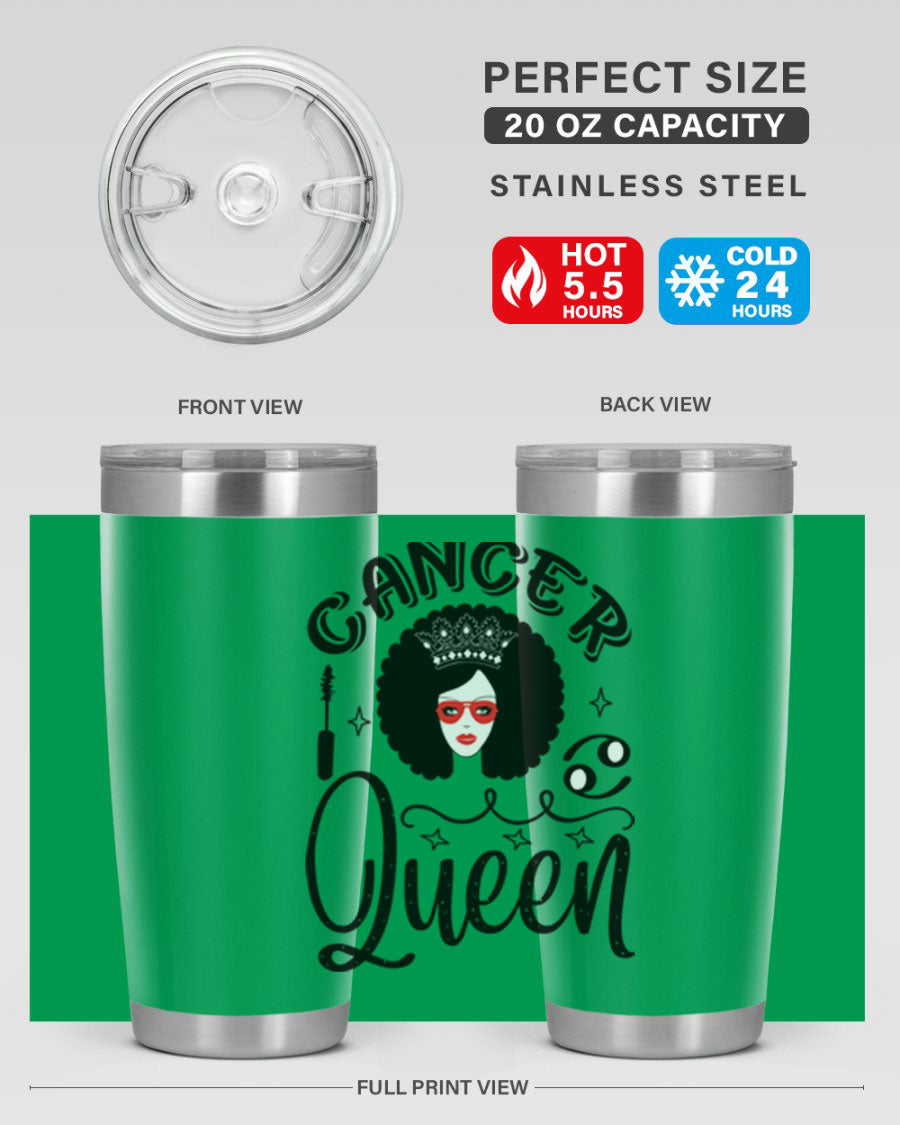 Cancer Queen 162# Tumbler featuring a stylish zodiac design, made of stainless steel with a drink-thru lid.