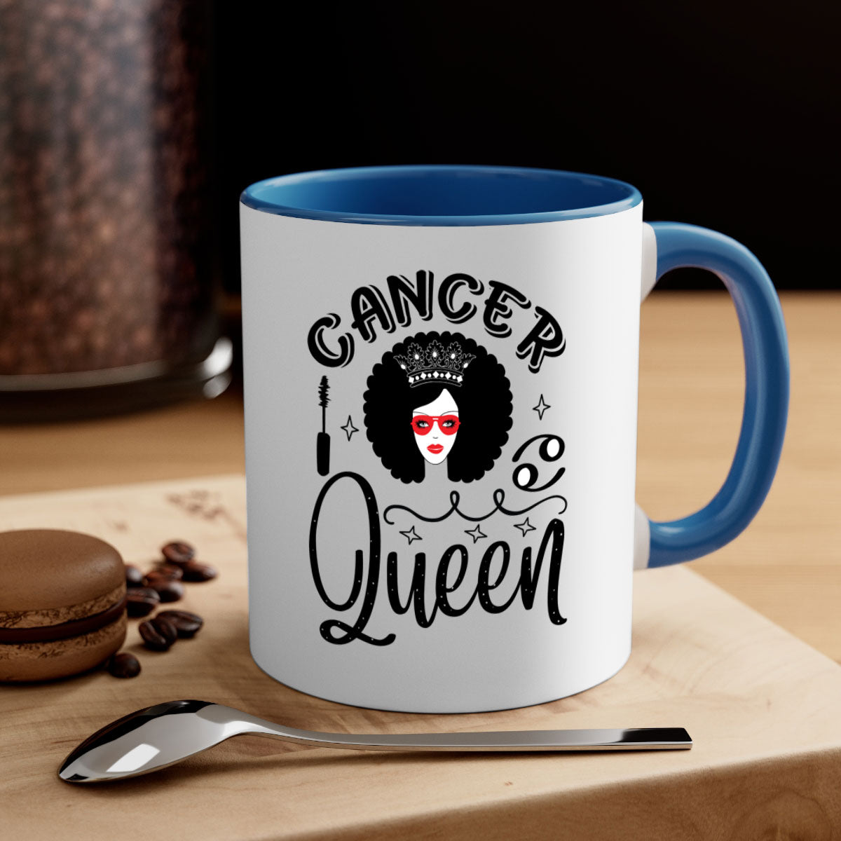 Cancer queen 162# zodiac mug with a glossy finish and colored handle, available in multiple colors.