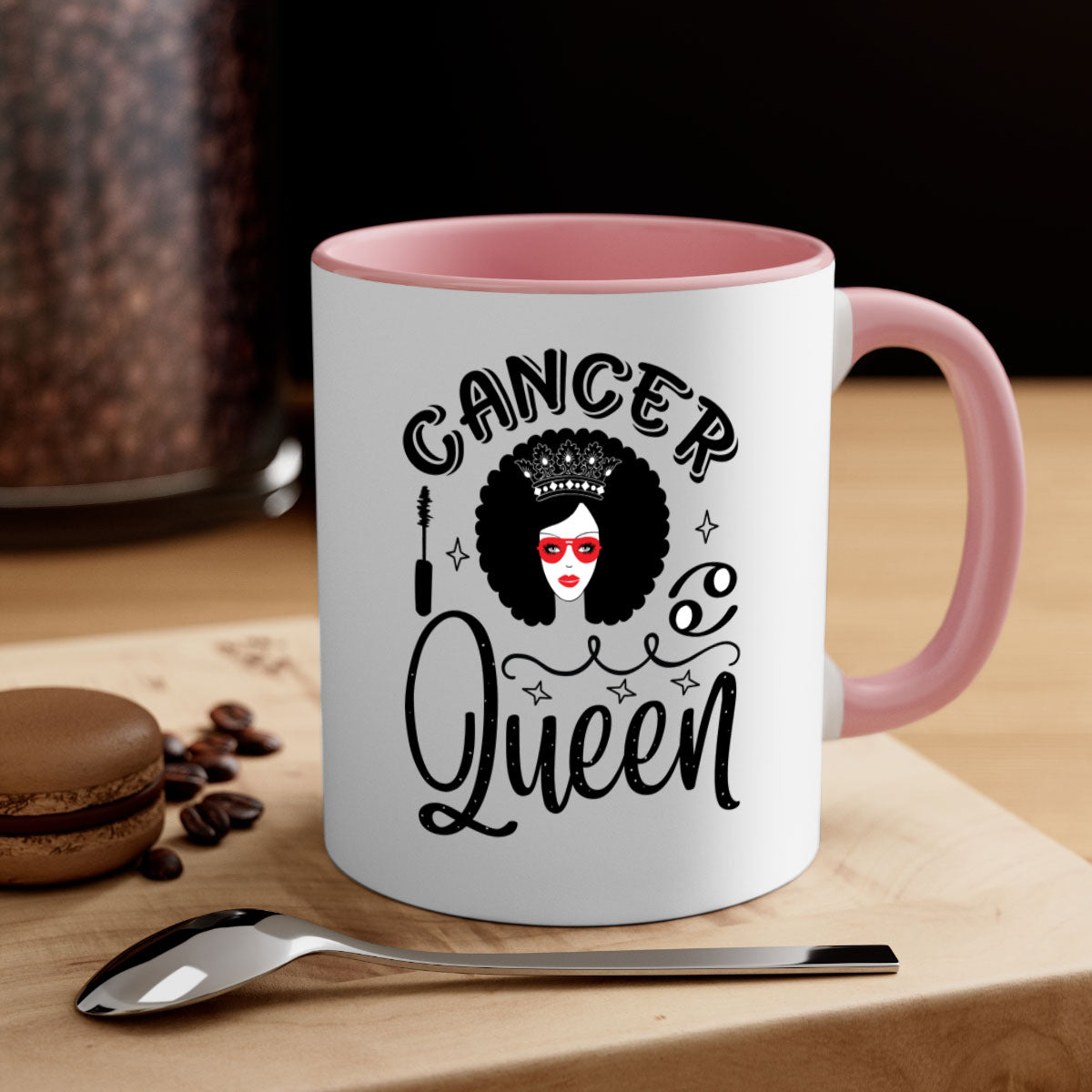 Cancer queen 162# zodiac mug with a glossy finish and colored handle, available in multiple colors.