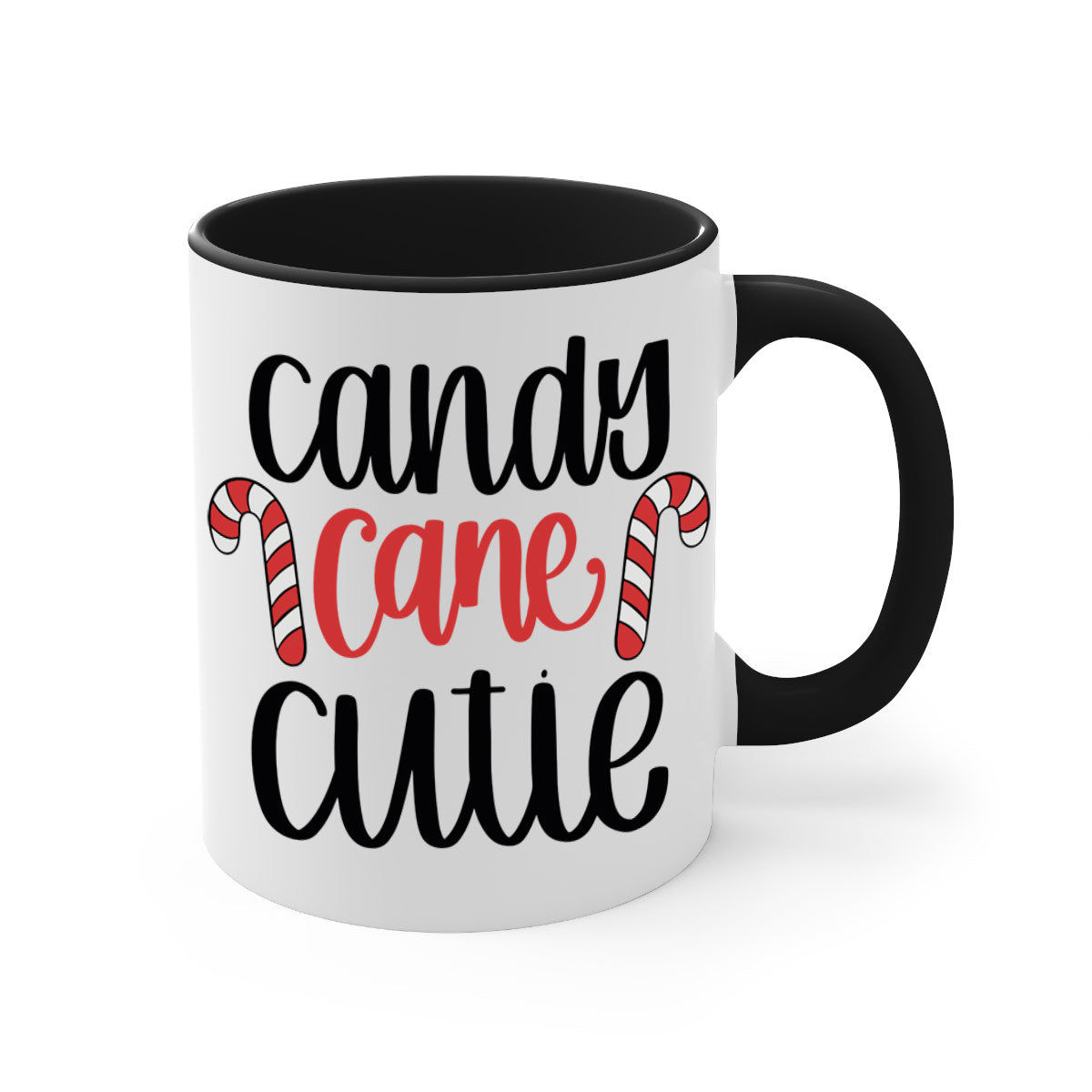Candy Cane Cutie 204# Christmas Mug with a glossy finish, featuring a colored handle and interior, available in five vibrant colors.