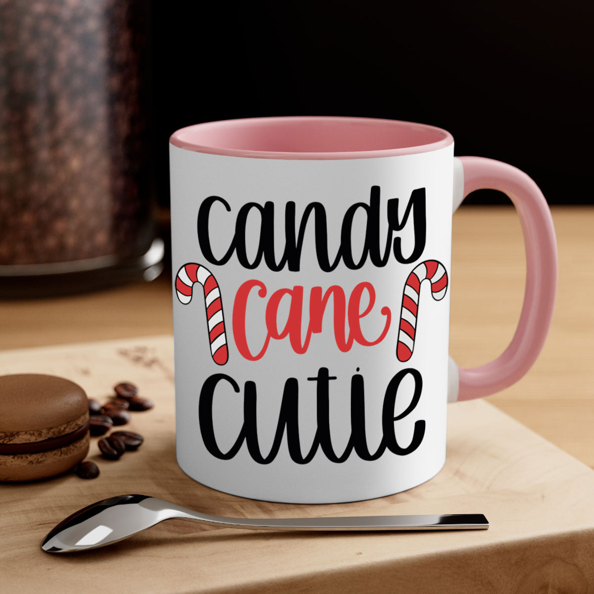 Candy Cane Cutie 204# Christmas Mug with a glossy finish, featuring a colored handle and interior, available in five vibrant colors.