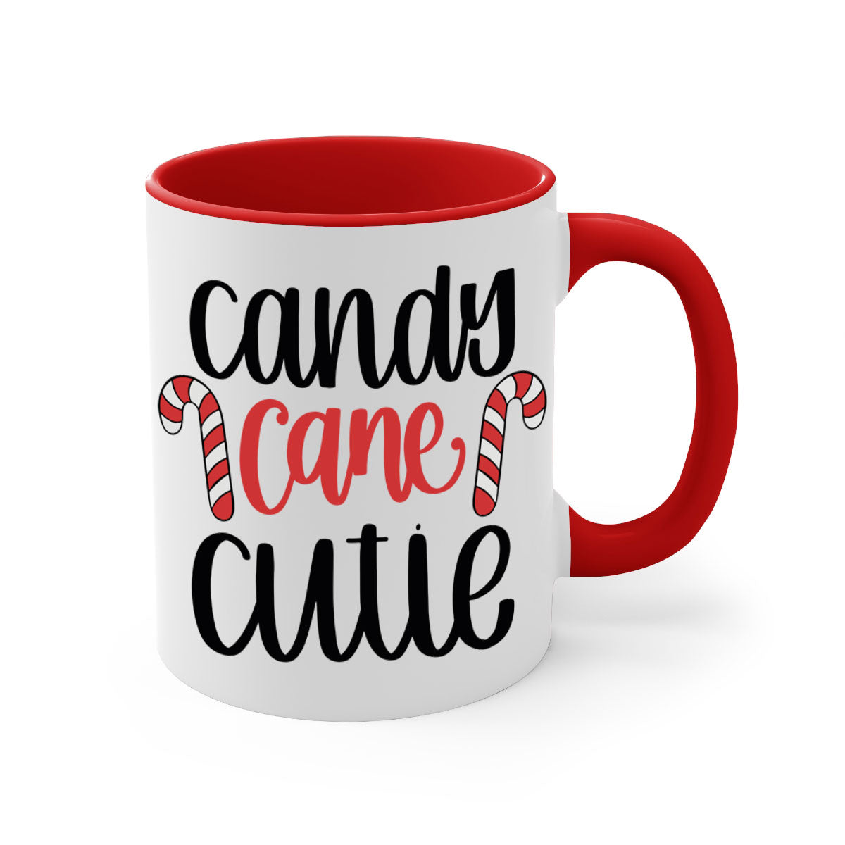 Candy Cane Cutie 204# Christmas Mug with a glossy finish, featuring a colored handle and interior, available in five vibrant colors.