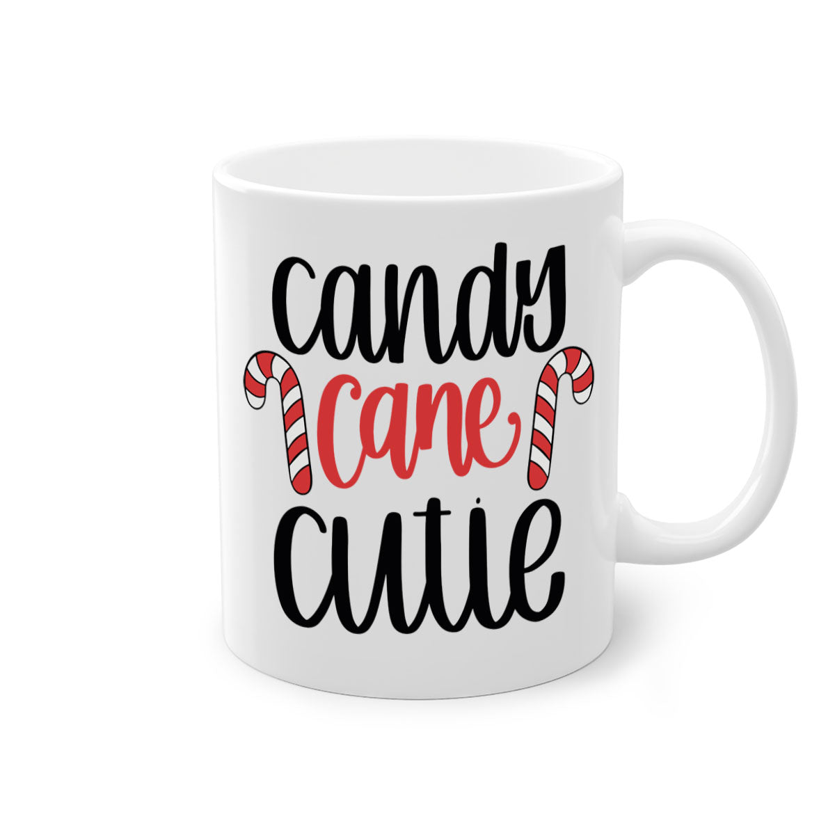 Candy Cane Cutie 204# Christmas Mug with a glossy finish, featuring a colored handle and interior, available in five vibrant colors.