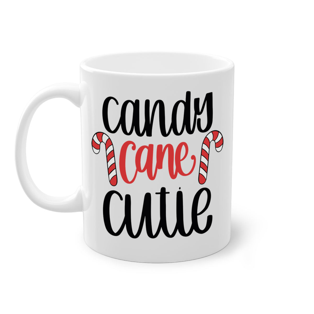 Candy Cane Cutie 204# Christmas Mug with a glossy finish, featuring a colored handle and interior, available in five vibrant colors.