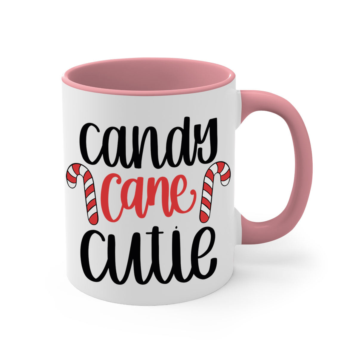Candy Cane Cutie 204# Christmas Mug with a glossy finish, featuring a colored handle and interior, available in five vibrant colors.