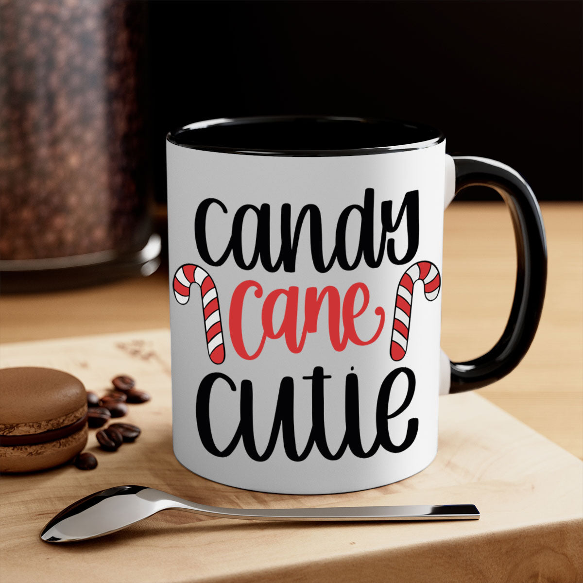 Candy Cane Cutie 204# Christmas Mug with a glossy finish, featuring a colored handle and interior, available in five vibrant colors.