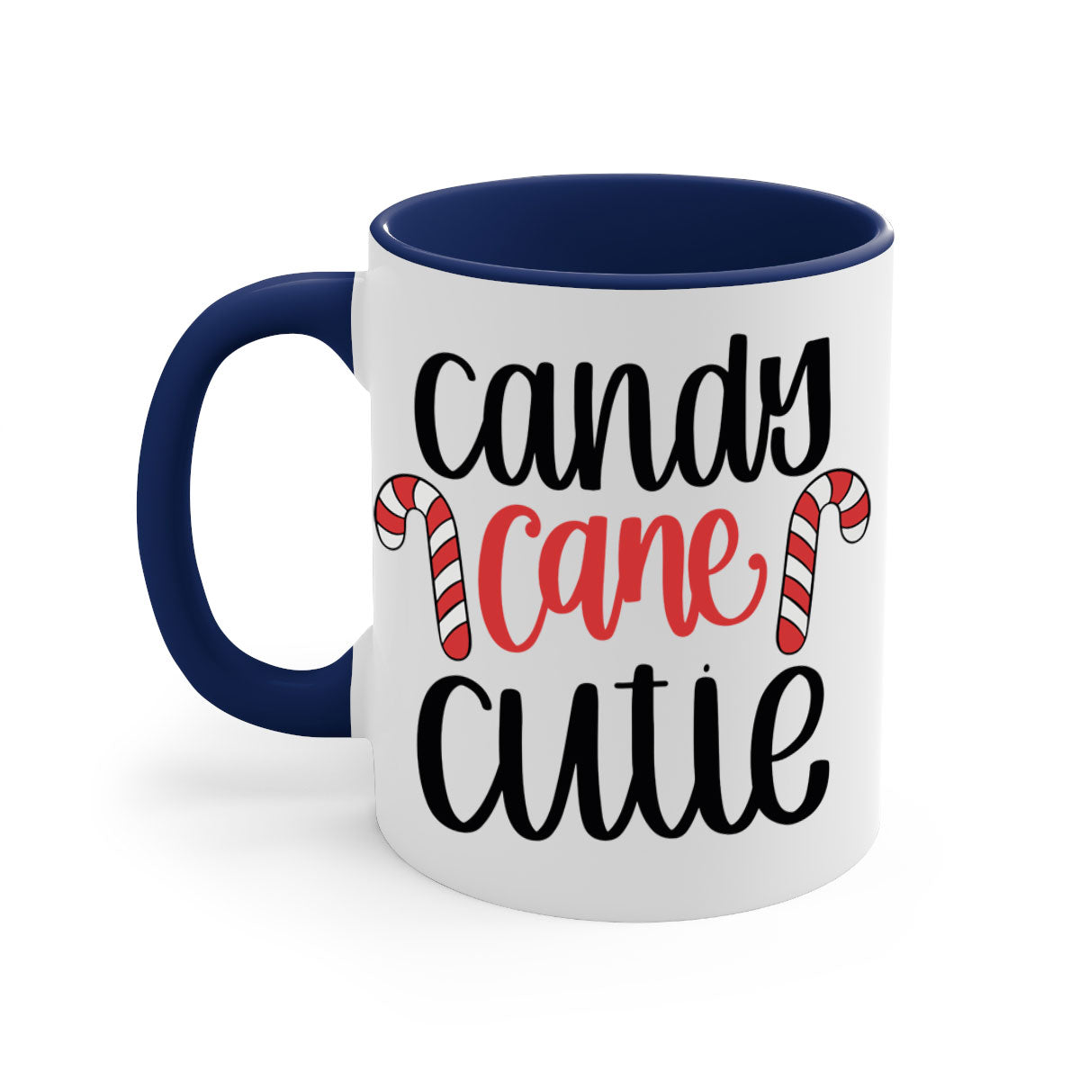 Candy Cane Cutie 204# Christmas Mug with a glossy finish, featuring a colored handle and interior, available in five vibrant colors.