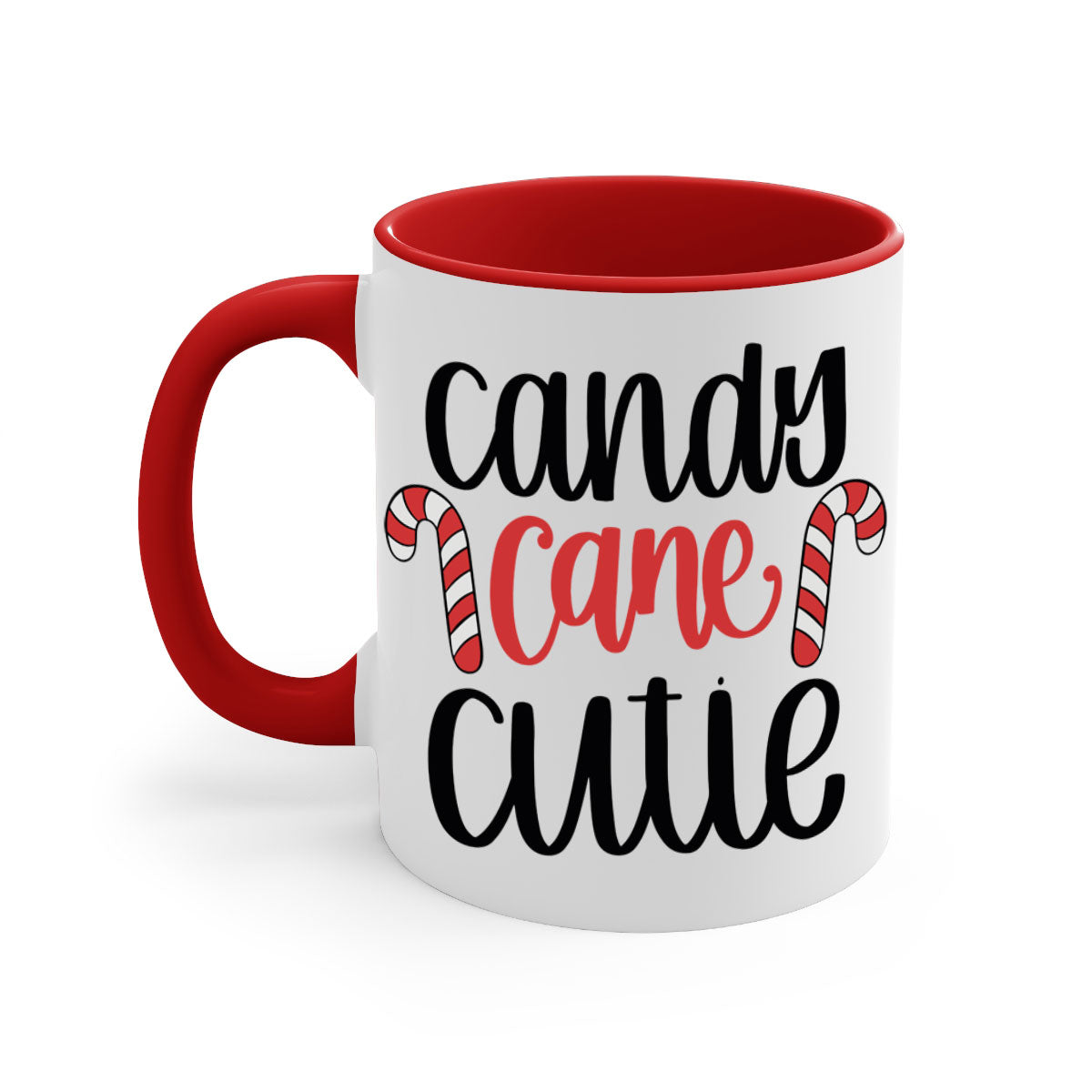 Candy Cane Cutie 204# Christmas Mug with a glossy finish, featuring a colored handle and interior, available in five vibrant colors.