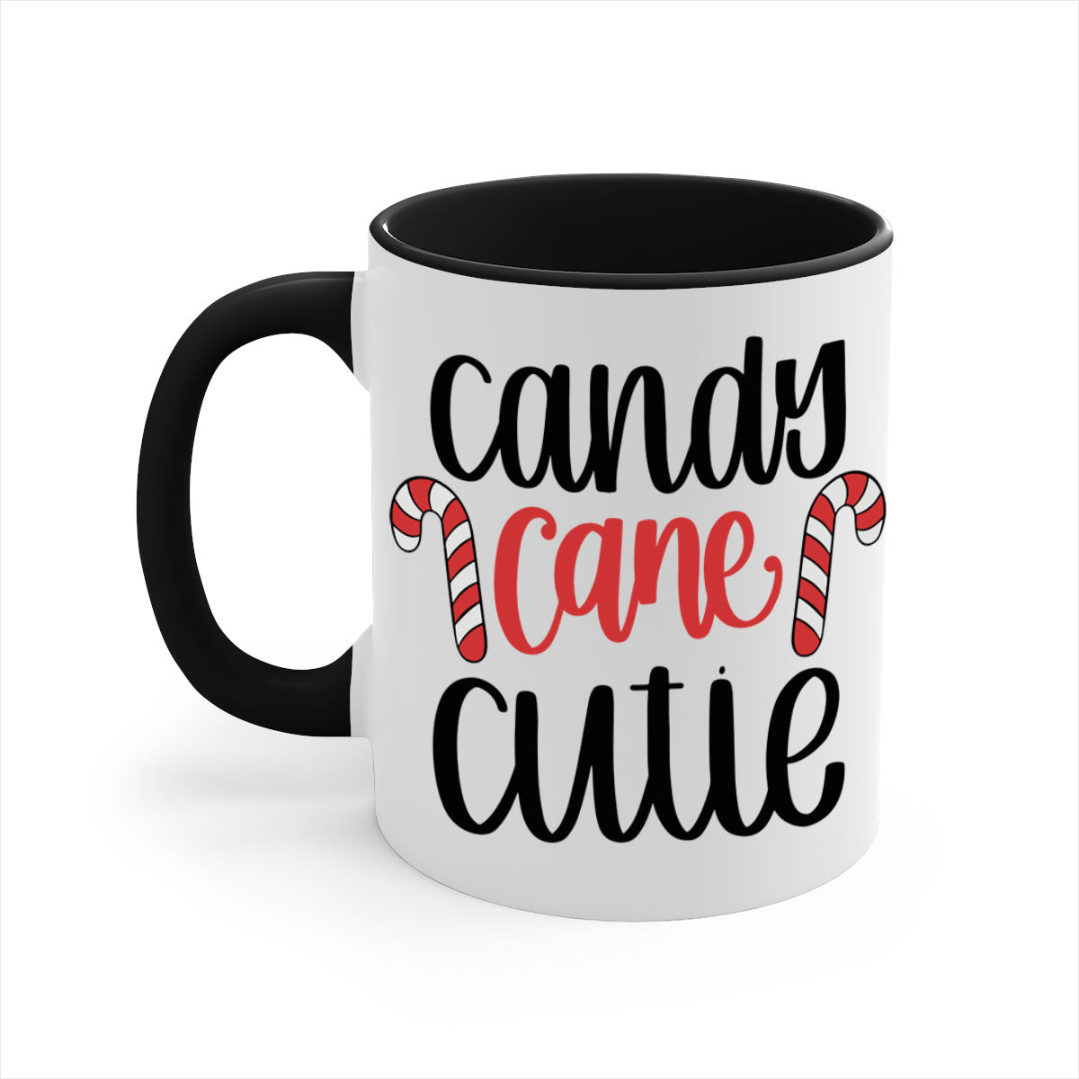 Candy Cane Cutie 204# Christmas Mug with a glossy finish, featuring a colored handle and interior, available in five vibrant colors.