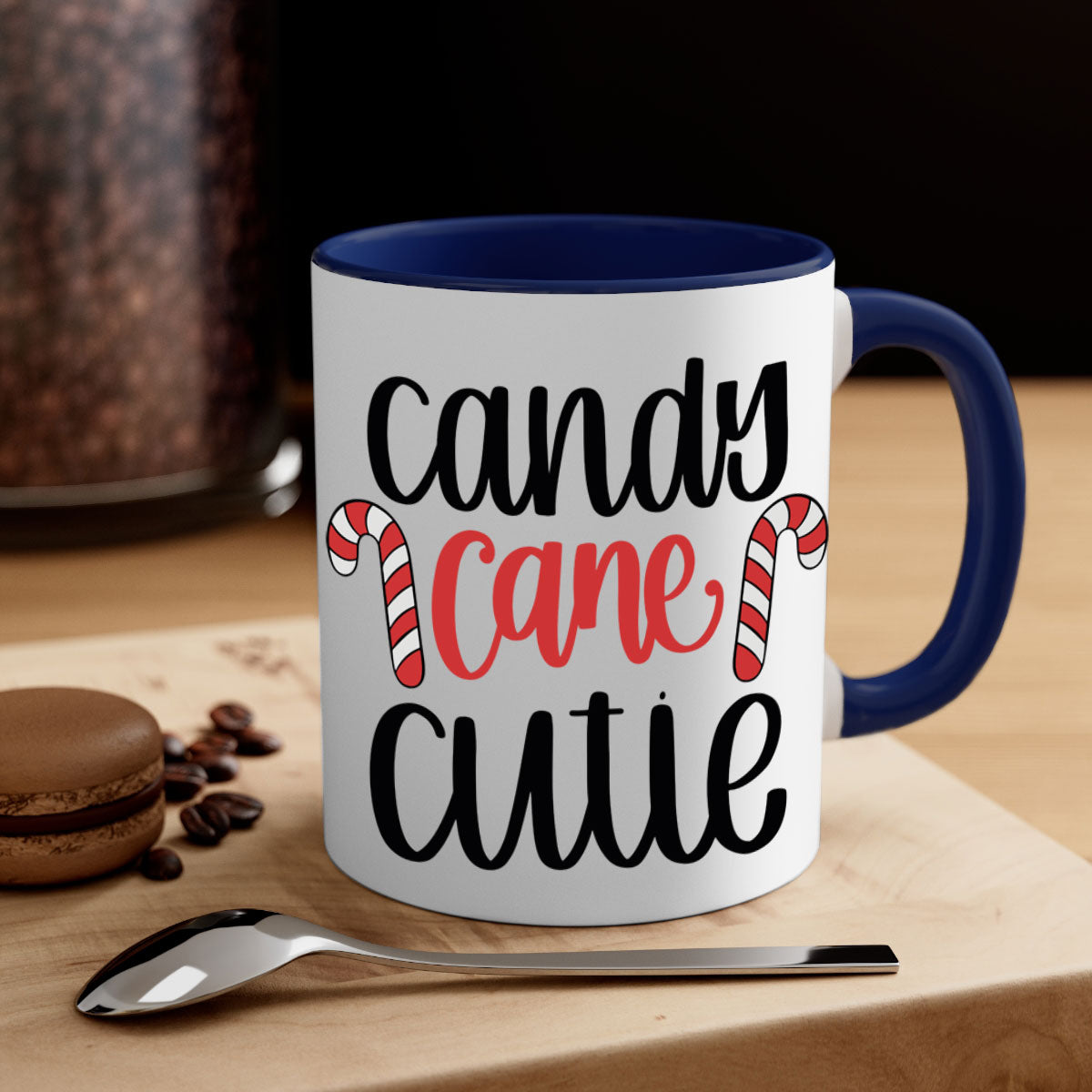 Candy Cane Cutie 204# Christmas Mug with a glossy finish, featuring a colored handle and interior, available in five vibrant colors.