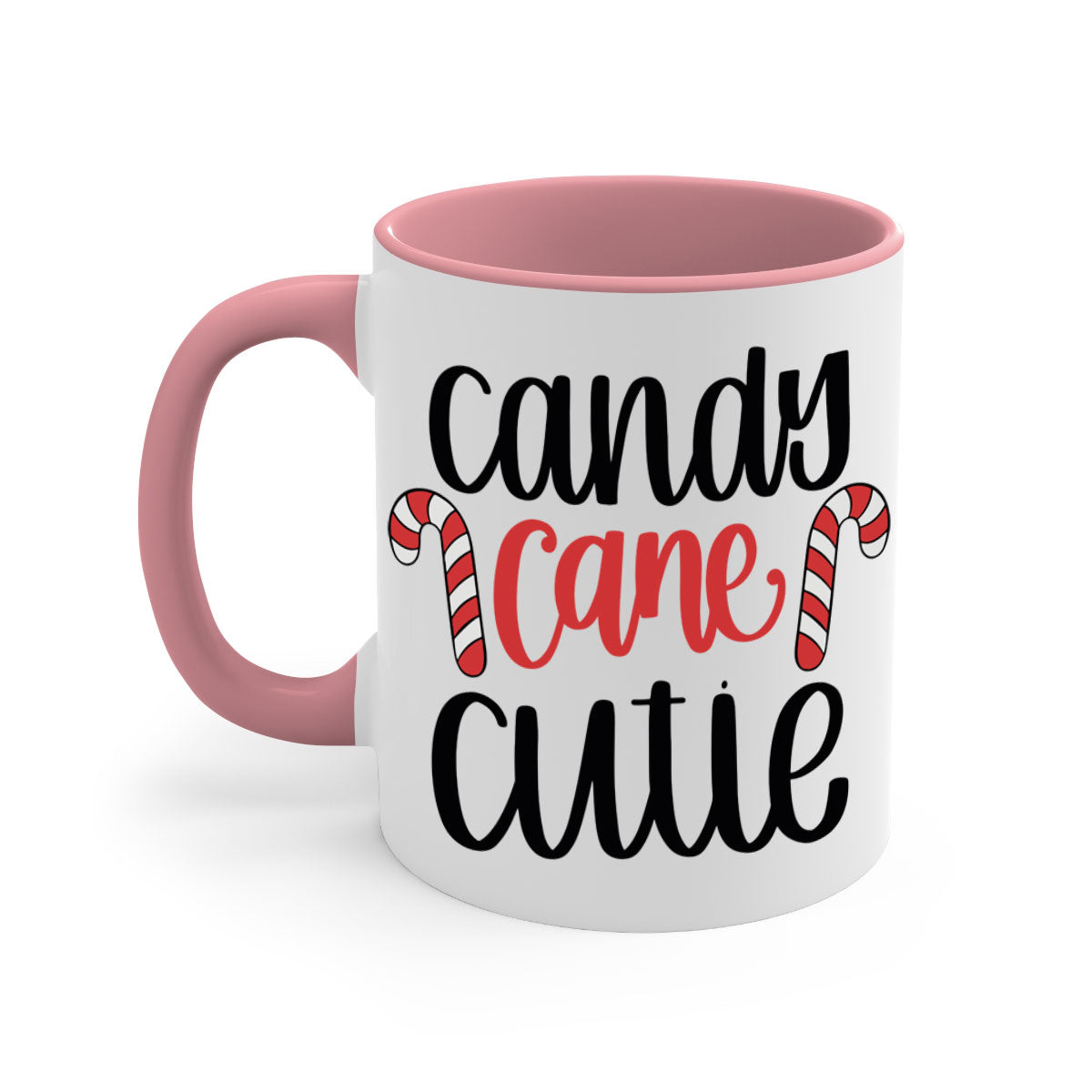 Candy Cane Cutie 204# Christmas Mug with a glossy finish, featuring a colored handle and interior, available in five vibrant colors.