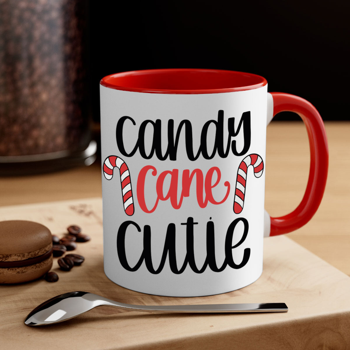Candy Cane Cutie 204# Christmas Mug with a glossy finish, featuring a colored handle and interior, available in five vibrant colors.