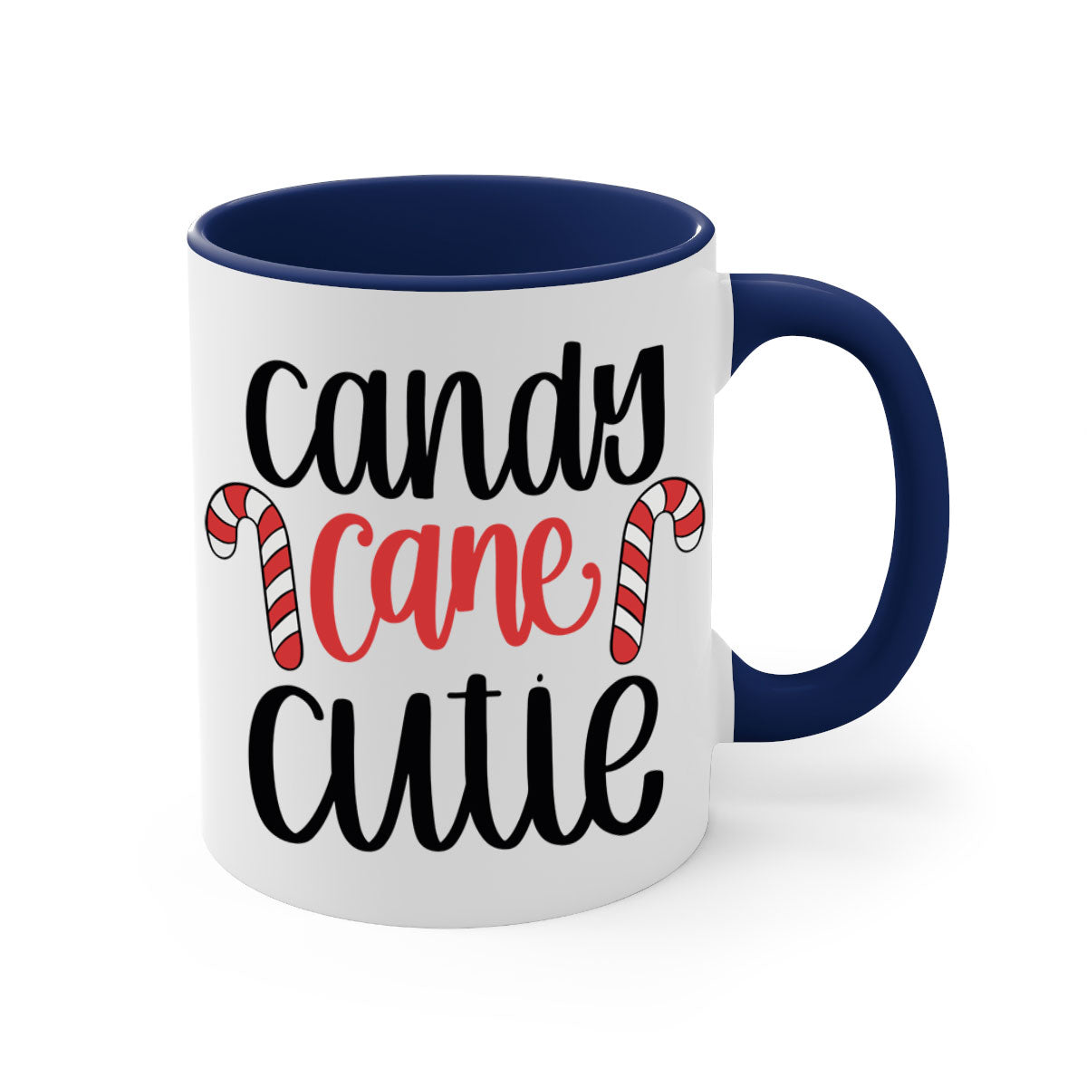 Candy Cane Cutie 204# Christmas Mug with a glossy finish, featuring a colored handle and interior, available in five vibrant colors.