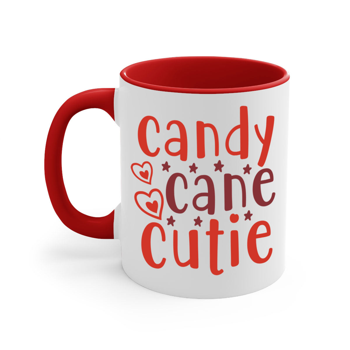 Candy Cane Cutie Christmas Mug with colorful handle and glossy finish, perfect for holiday beverages.