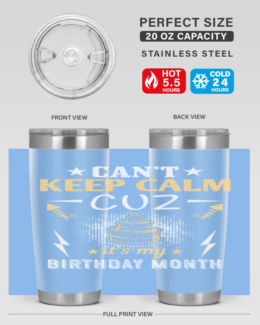 A stylish 20oz and 30oz stainless steel tumbler with a fun birthday design, perfect for keeping drinks hot or cold.