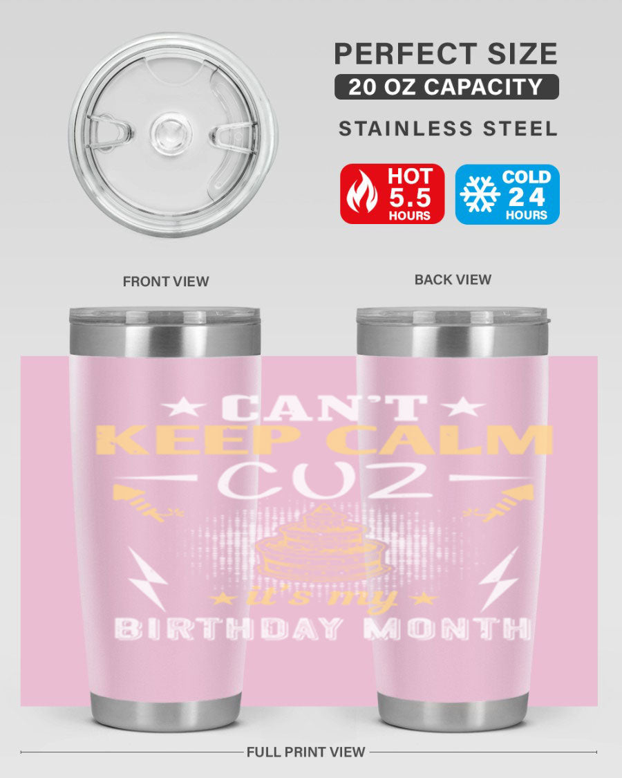 A stylish 20oz and 30oz stainless steel tumbler with a fun birthday design, perfect for keeping drinks hot or cold.