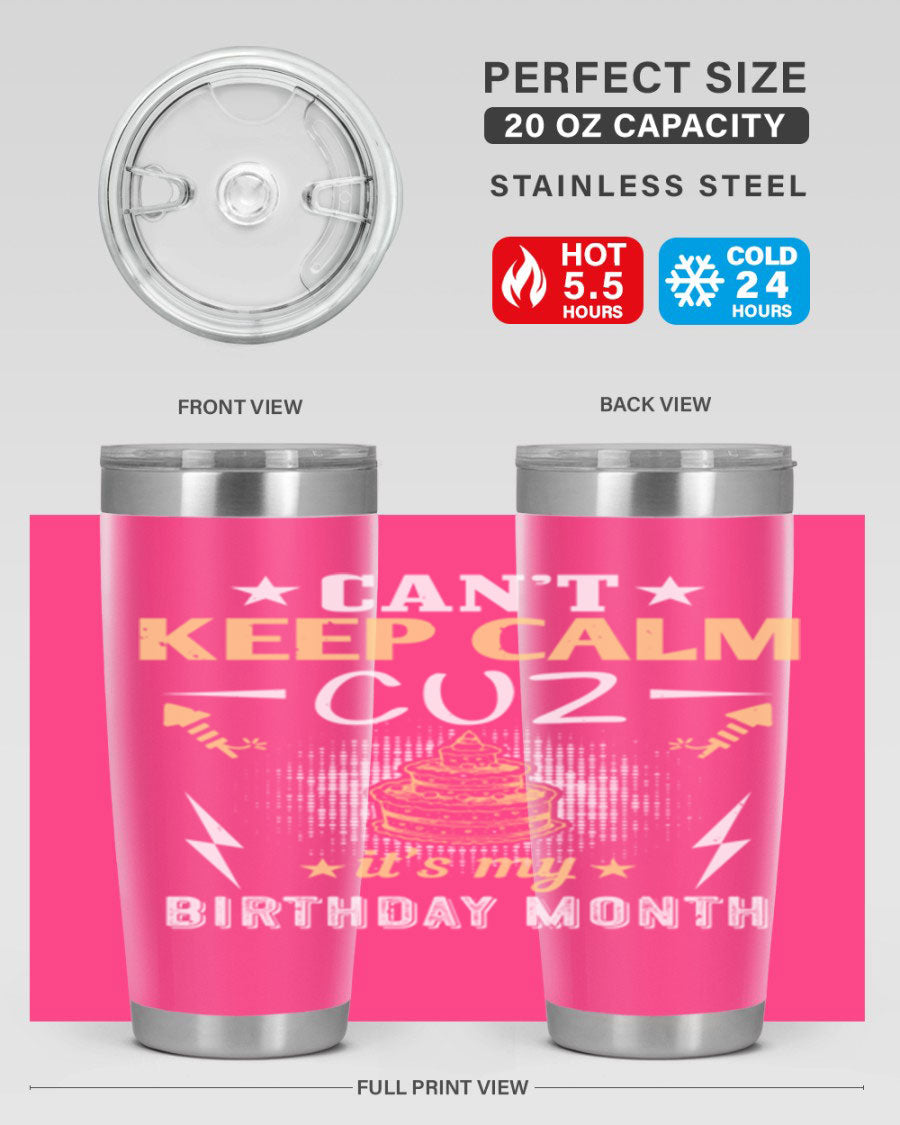 A stylish 20oz and 30oz stainless steel tumbler with a fun birthday design, perfect for keeping drinks hot or cold.