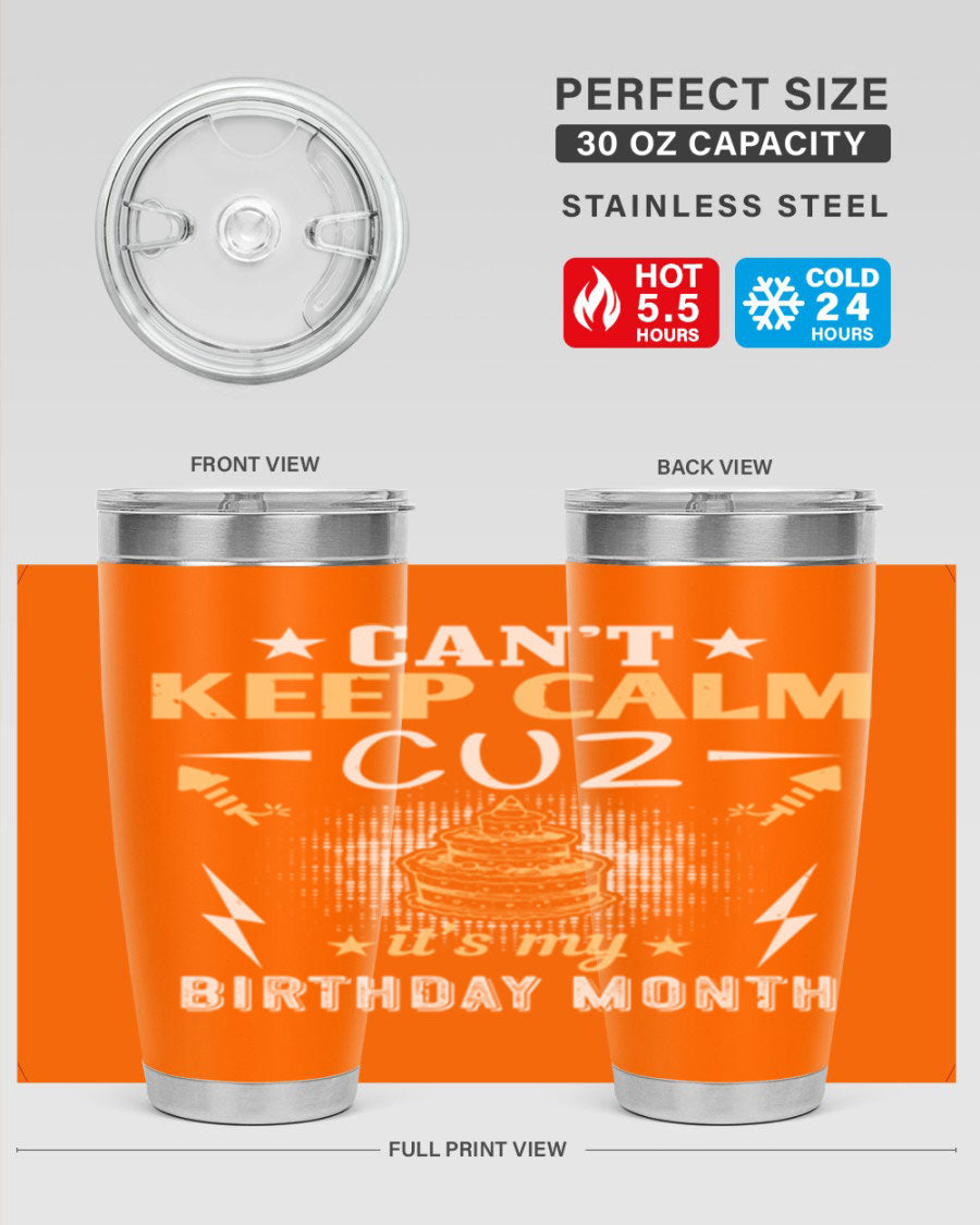 A stylish 20oz and 30oz stainless steel tumbler with a fun birthday design, perfect for keeping drinks hot or cold.