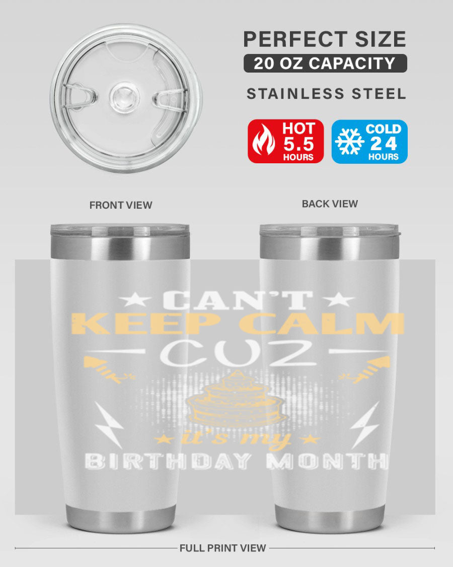 A stylish 20oz and 30oz stainless steel tumbler with a fun birthday design, perfect for keeping drinks hot or cold.