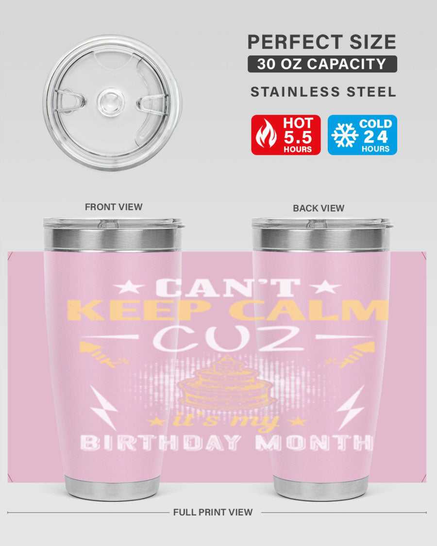 A stylish 20oz and 30oz stainless steel tumbler with a fun birthday design, perfect for keeping drinks hot or cold.