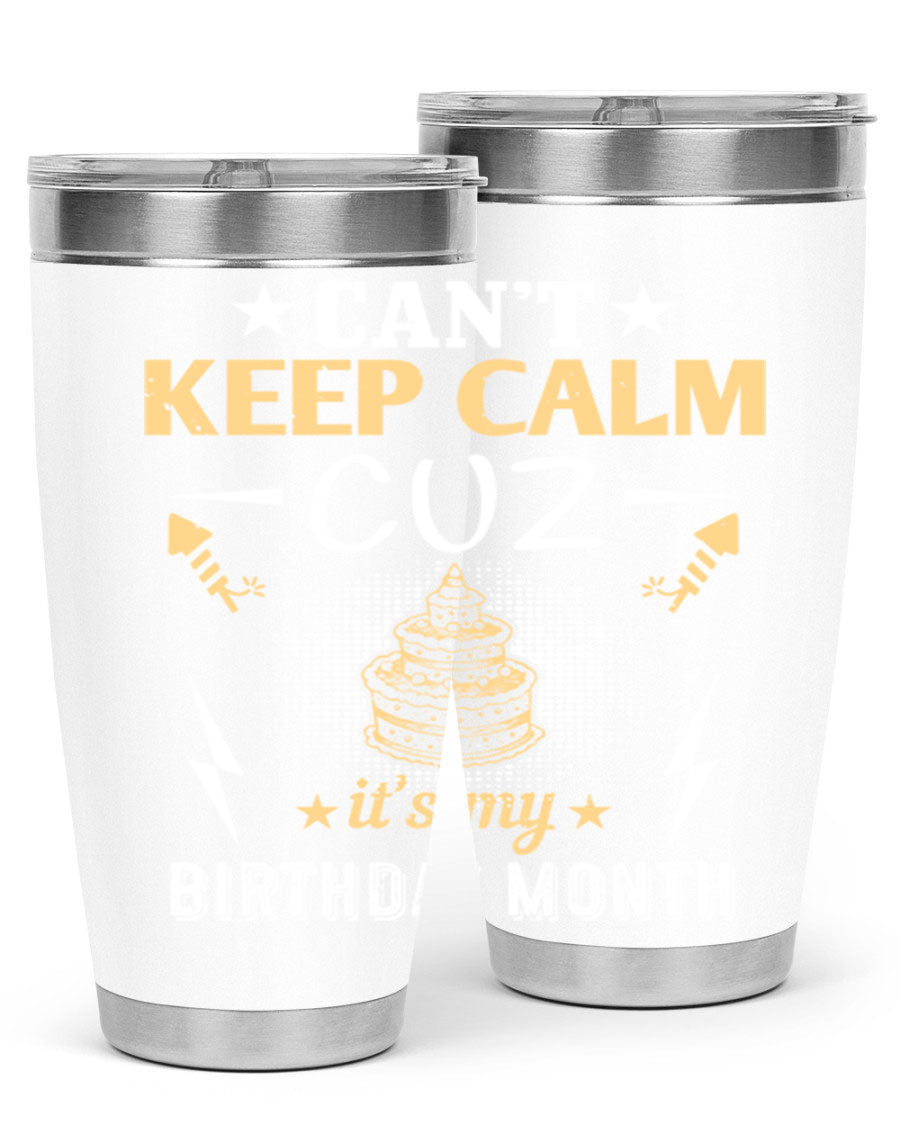 A stylish 20oz and 30oz stainless steel tumbler with a fun birthday design, perfect for keeping drinks hot or cold.