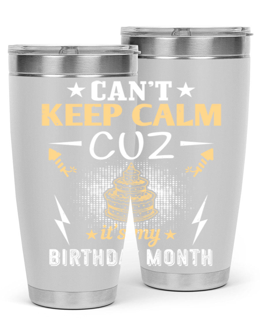 A stylish 20oz and 30oz stainless steel tumbler with a fun birthday design, perfect for keeping drinks hot or cold.