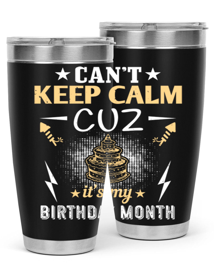 A stylish 20oz and 30oz stainless steel tumbler with a fun birthday design, perfect for keeping drinks hot or cold.