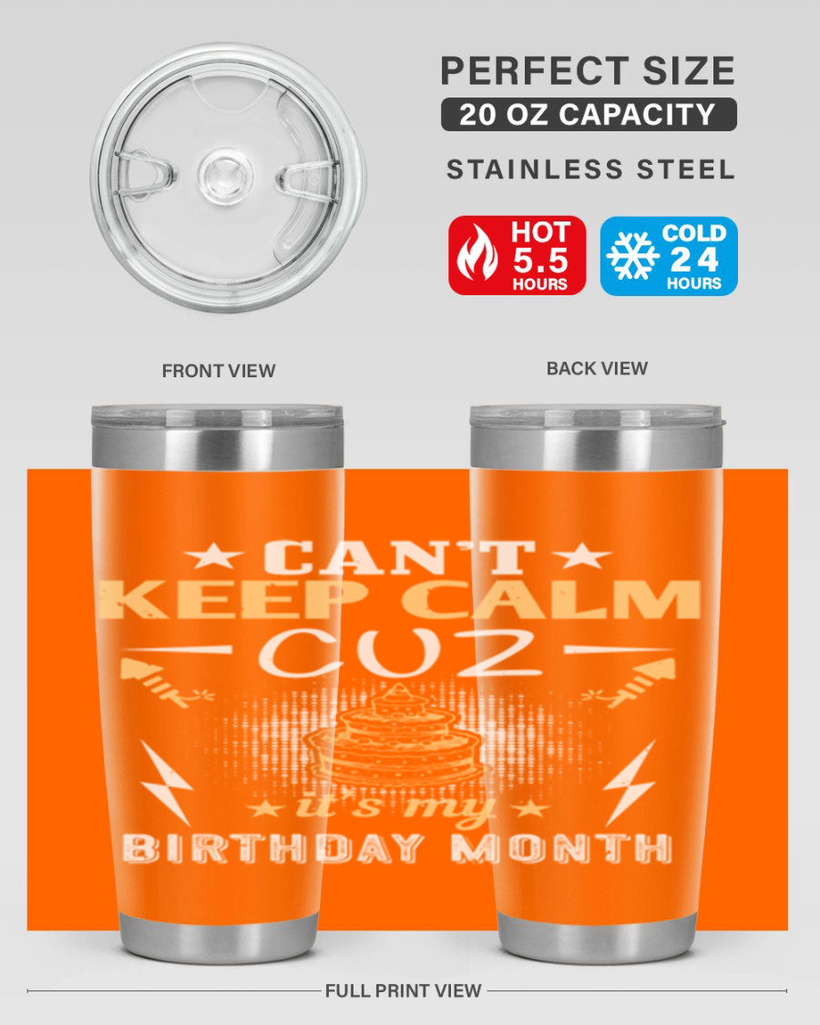 A stylish 20oz and 30oz stainless steel tumbler with a fun birthday design, perfect for keeping drinks hot or cold.