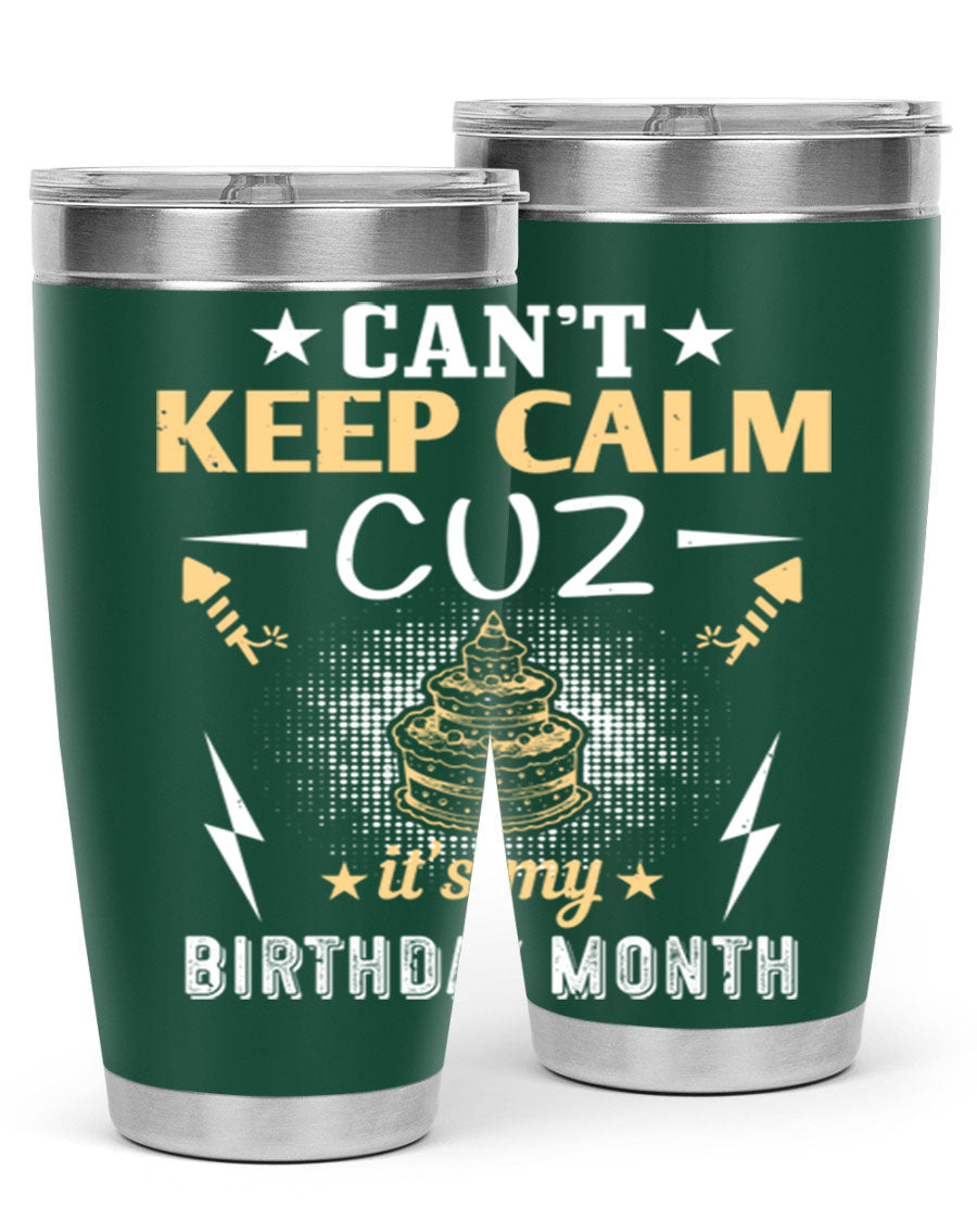 A stylish 20oz and 30oz stainless steel tumbler with a fun birthday design, perfect for keeping drinks hot or cold.