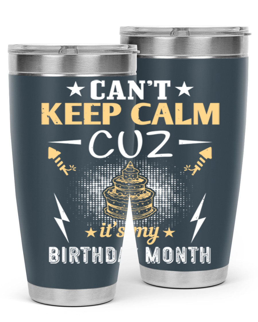 A stylish 20oz and 30oz stainless steel tumbler with a fun birthday design, perfect for keeping drinks hot or cold.