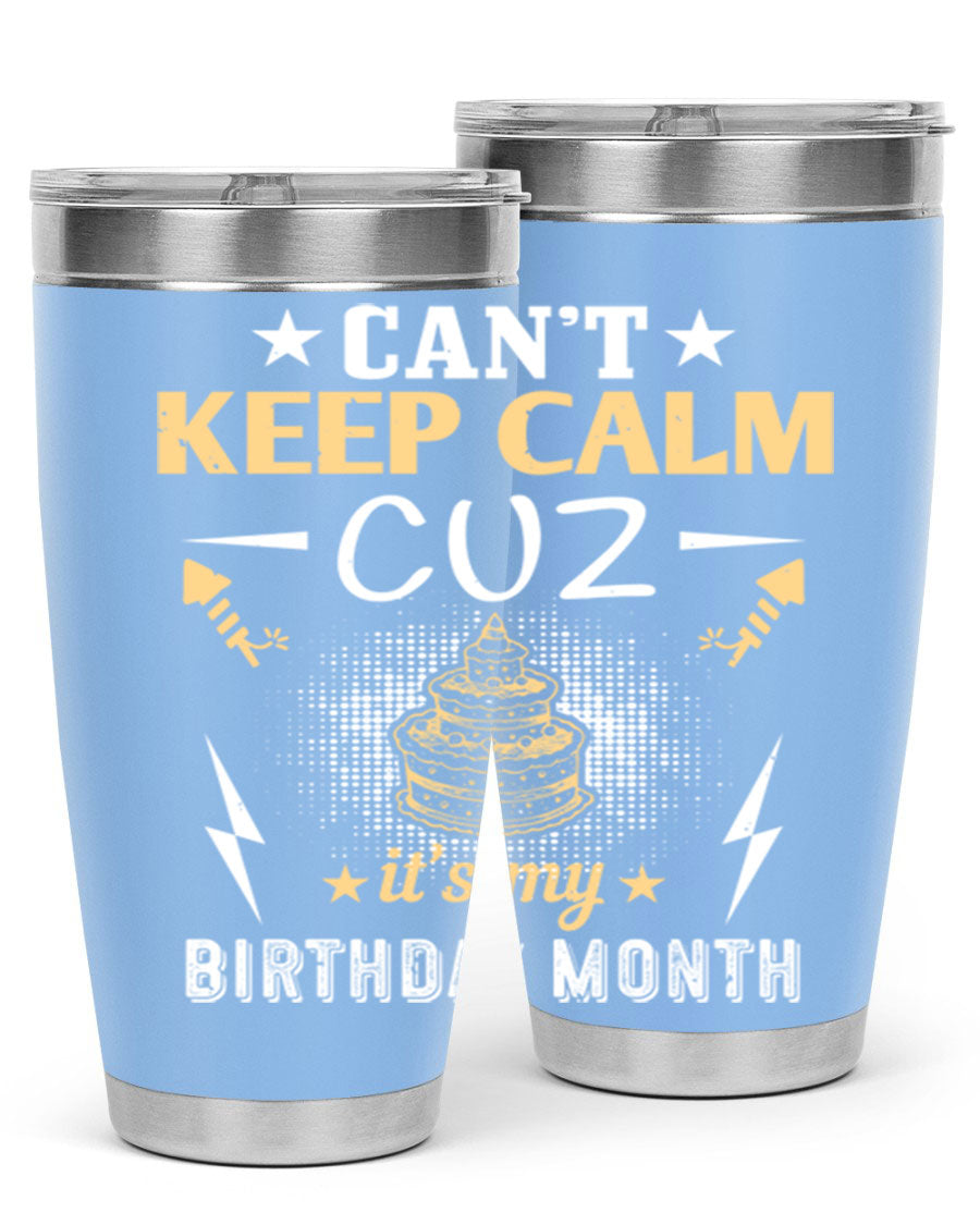 A stylish 20oz and 30oz stainless steel tumbler with a fun birthday design, perfect for keeping drinks hot or cold.
