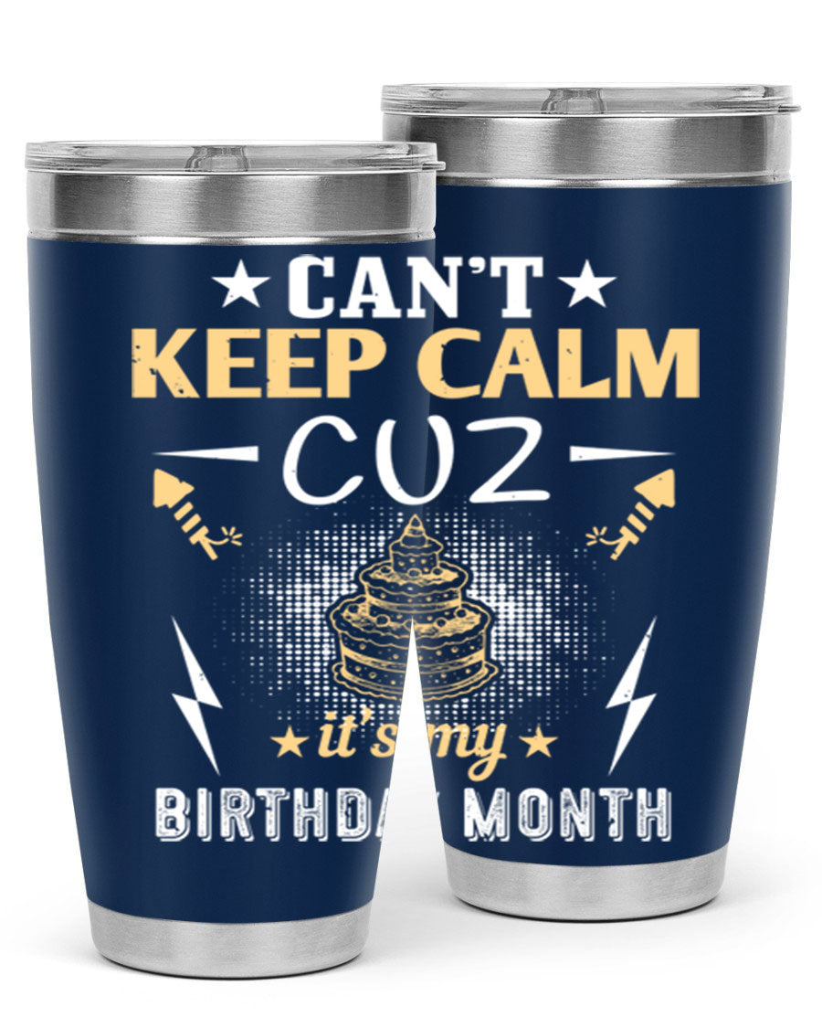 A stylish 20oz and 30oz stainless steel tumbler with a fun birthday design, perfect for keeping drinks hot or cold.