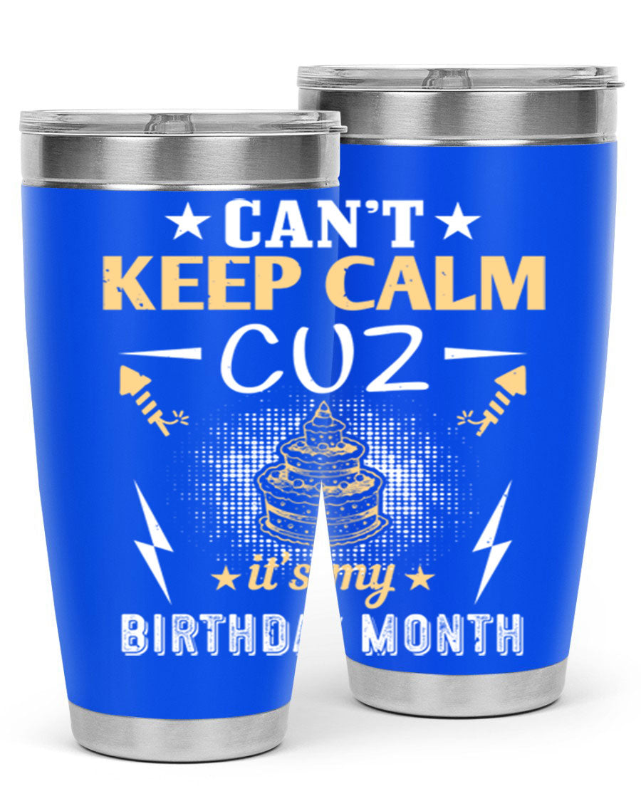 A stylish 20oz and 30oz stainless steel tumbler with a fun birthday design, perfect for keeping drinks hot or cold.