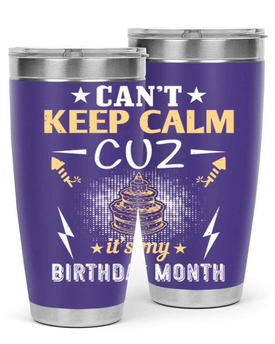 A stylish 20oz and 30oz stainless steel tumbler with a fun birthday design, perfect for keeping drinks hot or cold.