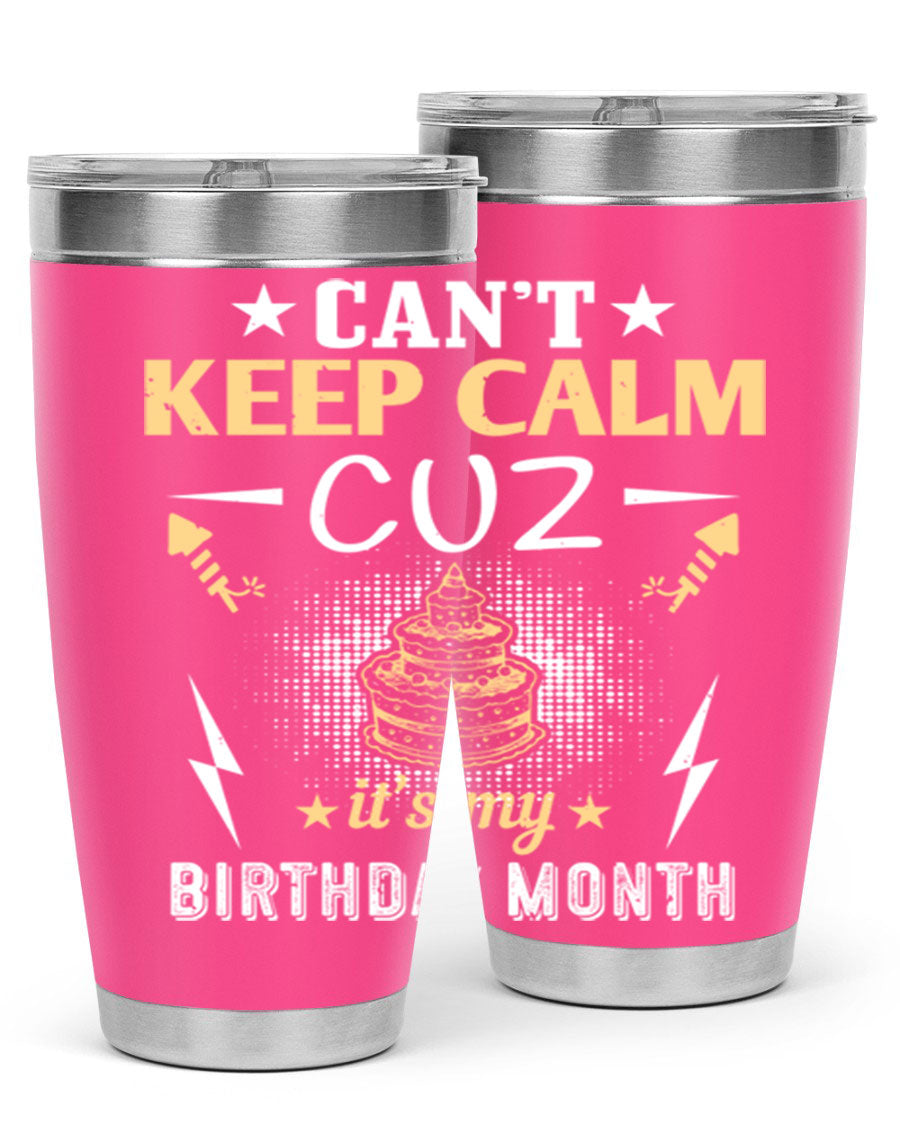 A stylish 20oz and 30oz stainless steel tumbler with a fun birthday design, perfect for keeping drinks hot or cold.