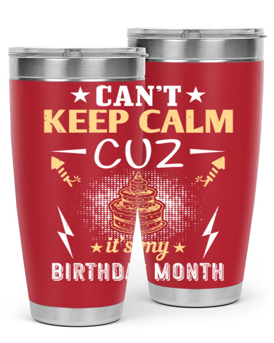 A stylish 20oz and 30oz stainless steel tumbler with a fun birthday design, perfect for keeping drinks hot or cold.